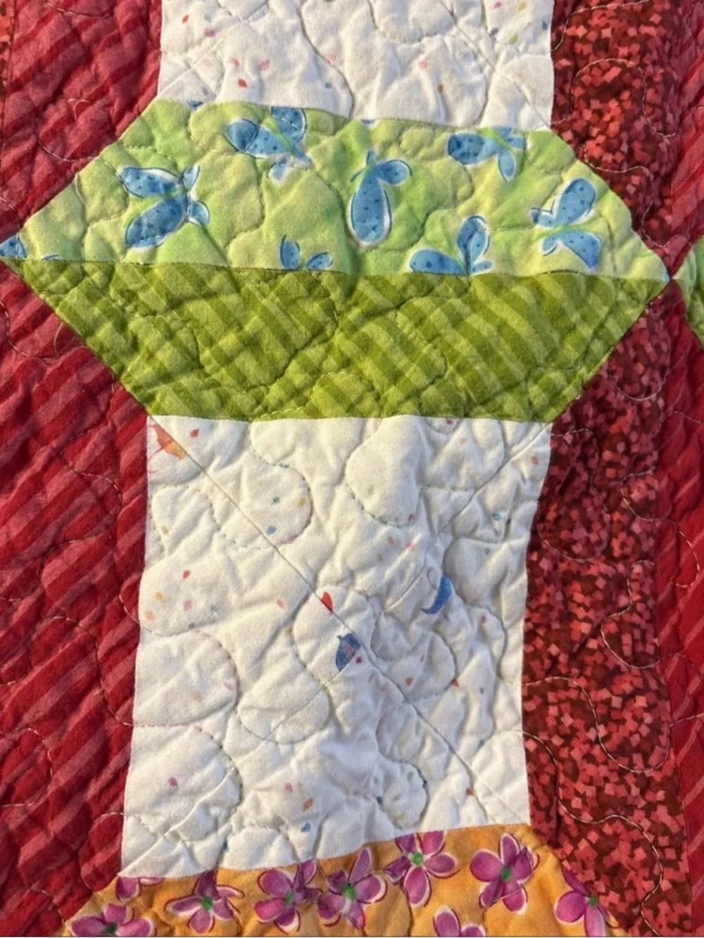 Vintage 1960’s  Handmade Quilt Triangle Diamond Quilt  55” X 44”